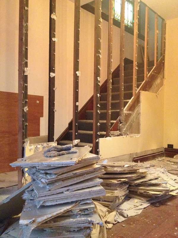 Step 4: Piling bits neatly convinces me that, at 11 p.m., it's OK to wait until tomorrow to clean up.  Note: Bad idea; JJ jumped atop one pile at toppled it at 4 a.m.