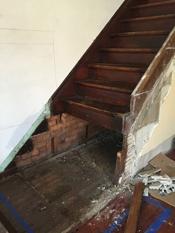 After. The bottom three stairs were held to the rest of the structure with but three nails and good wishes.